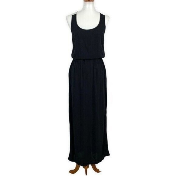 Splendid Black Maxi Dress Sleeveless Scoop Neck Elastic Waist Casual Flowy Small - Picture 1 of 6